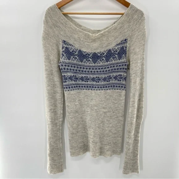Free People Wool Blend Fair Isle Scoop Neck Sweater Size Medium Boho Indie - Picture 6 of 9
